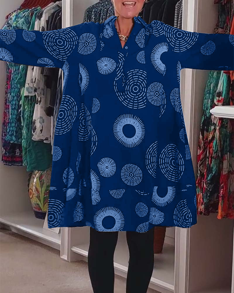 Robe décontractée à revers à imprimé géométrique