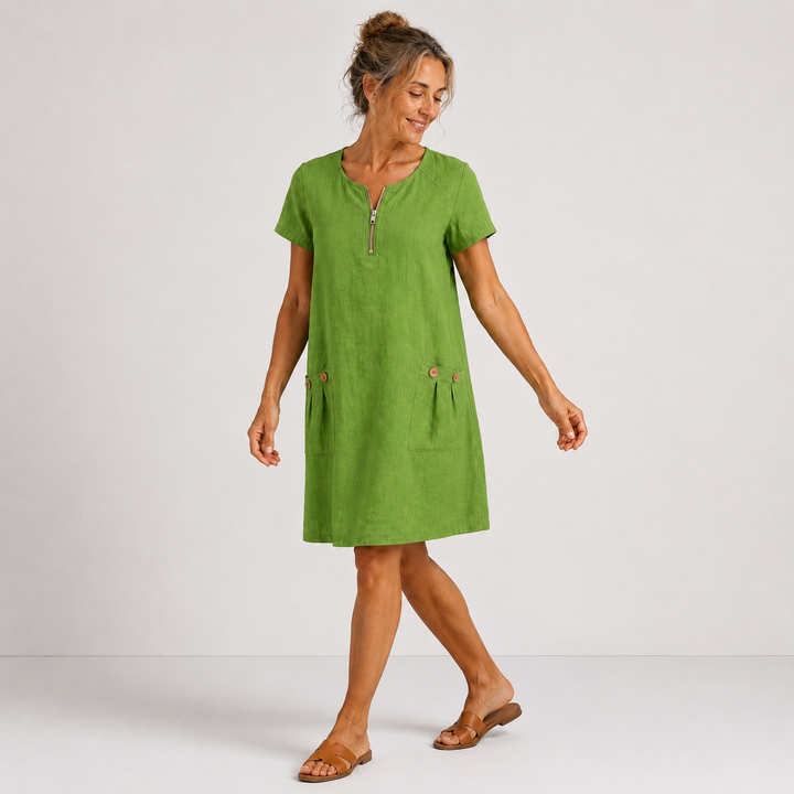Sandra - Robe décontractée en coton et lin