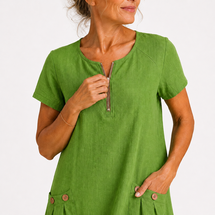 Sandra - Robe décontractée en coton et lin