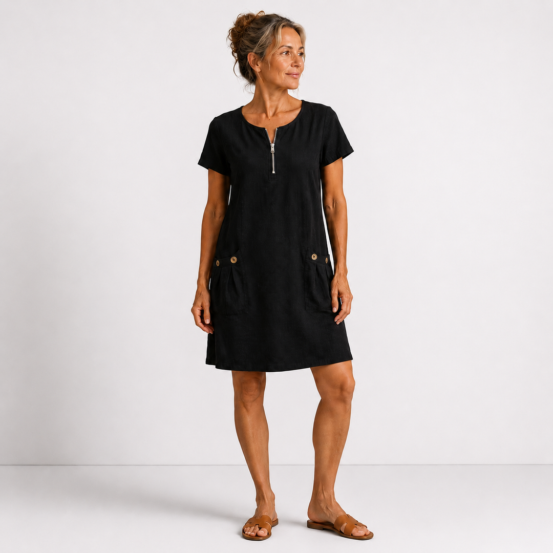Sandra - Robe décontractée en coton et lin