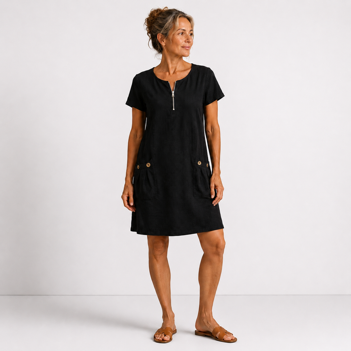Sandra - Robe décontractée en coton et lin