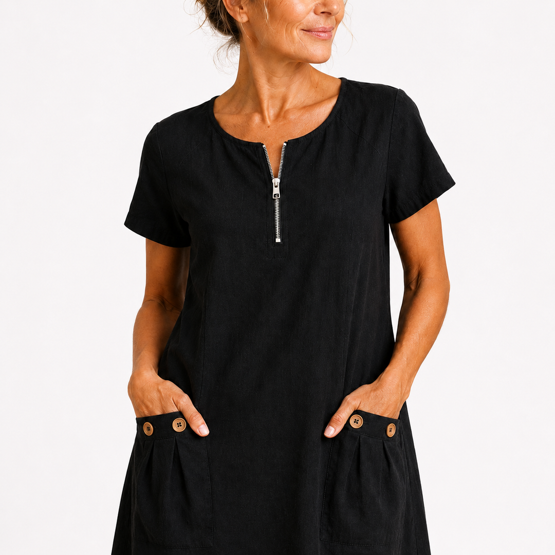 Sandra - Robe décontractée en coton et lin