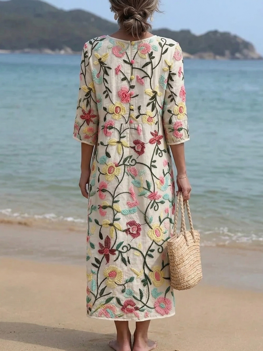 Rebecca | Robe Florale Élégante Broderie Colorée