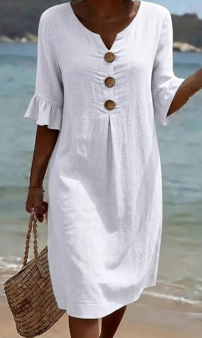 Camille | Robe Lin Et Coton Boutonnée Élégante