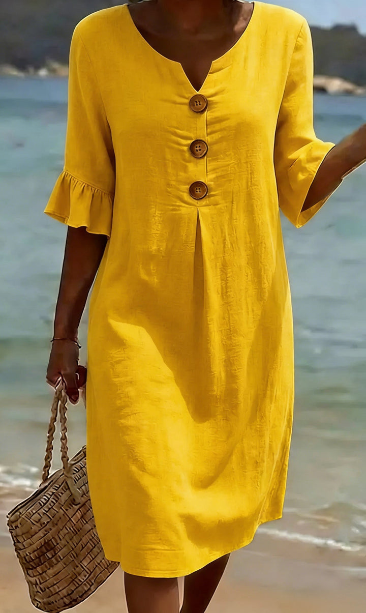 Camille | Robe Lin Et Coton Boutonnée Élégante
