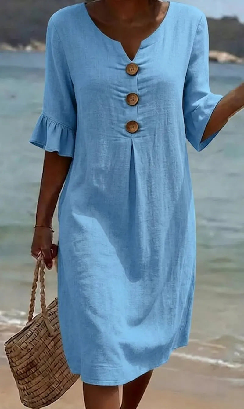 Camille | Robe Lin Et Coton Boutonnée Élégante