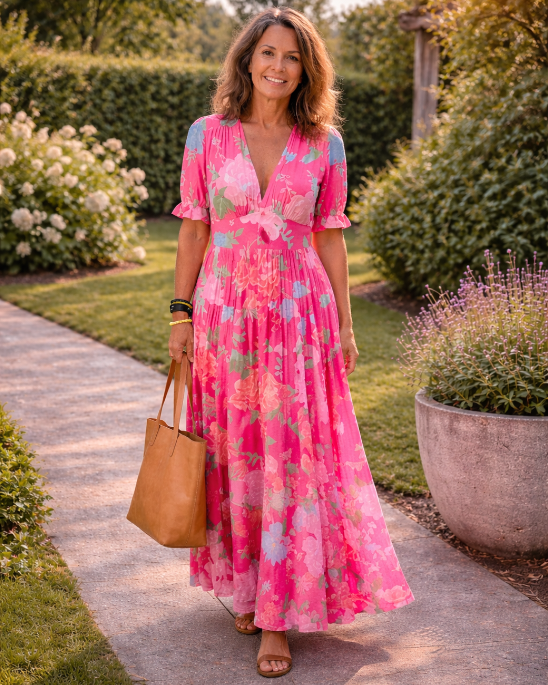 Sabrina | Robe midi à fleurs sans manches avec décolleté en V