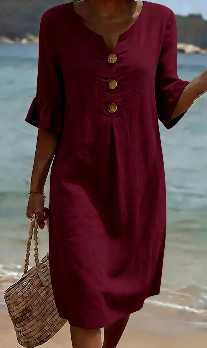 Camille | Robe Lin Et Coton Boutonnée Élégante