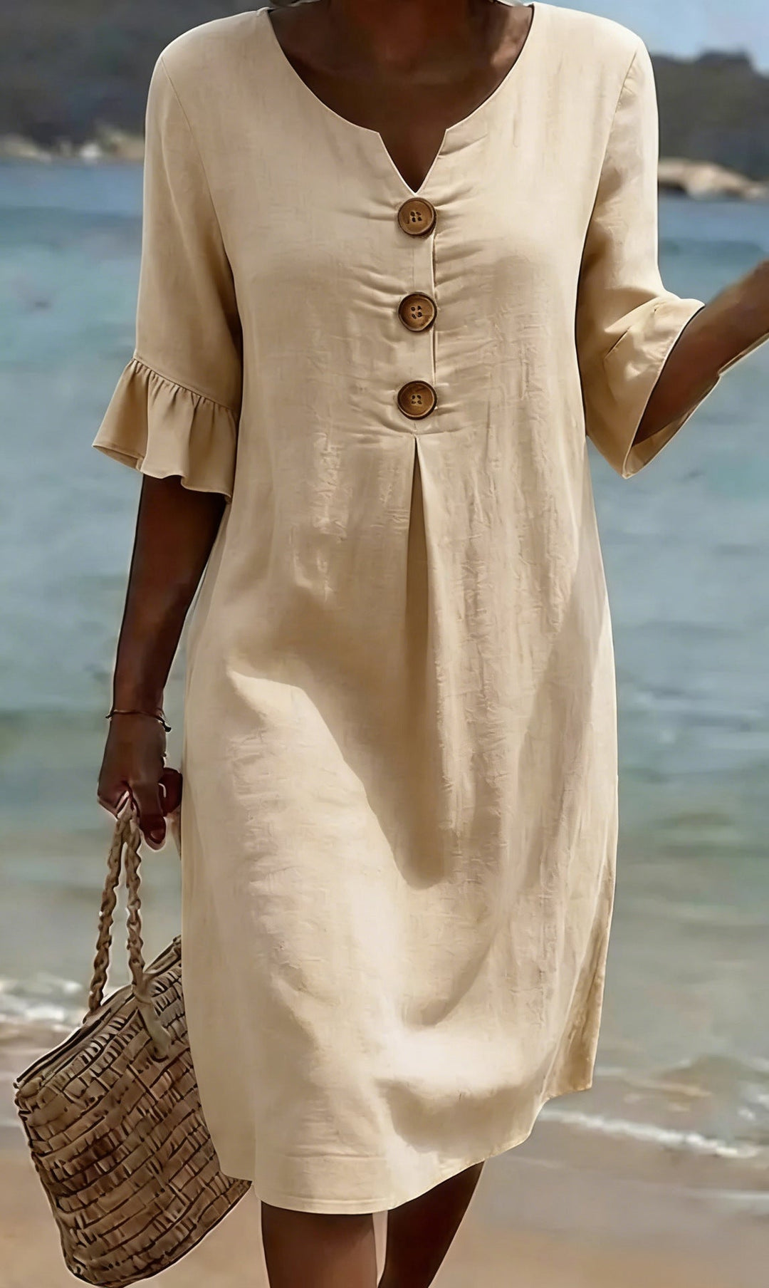 Camille | Robe Lin Et Coton Boutonnée Élégante