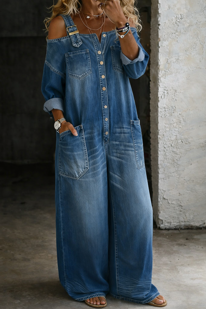 jeanette | Combinaison Denim Épaules Dénudées