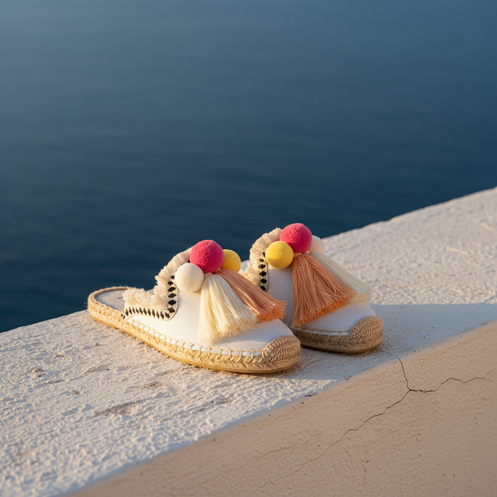 Mules Ibiza À Pompons Tressés