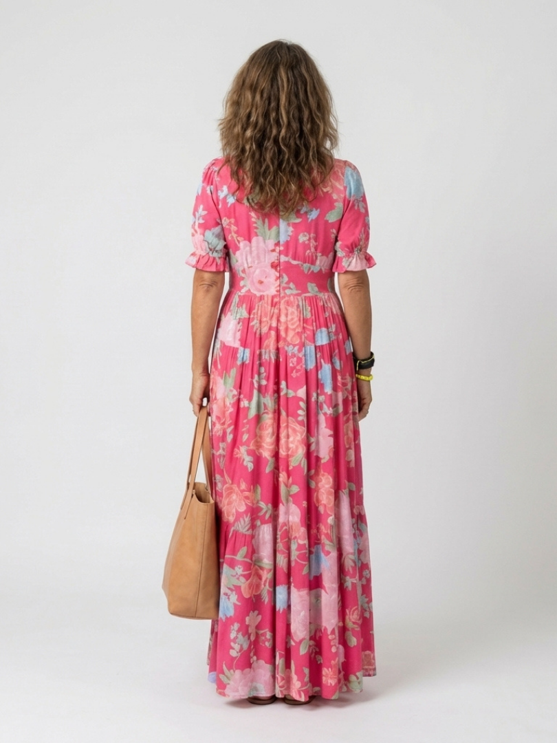 Sabrina | Robe midi à fleurs sans manches avec décolleté en V
