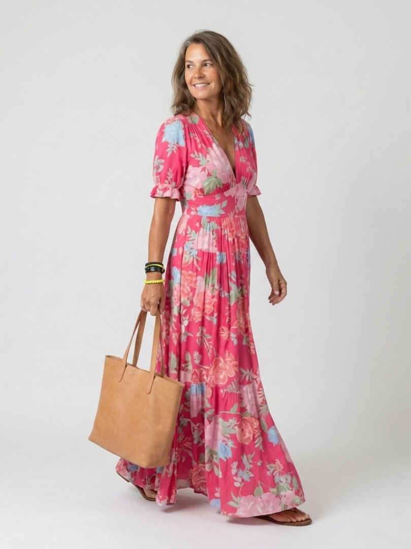 Sabrina | Robe midi à fleurs sans manches avec décolleté en V