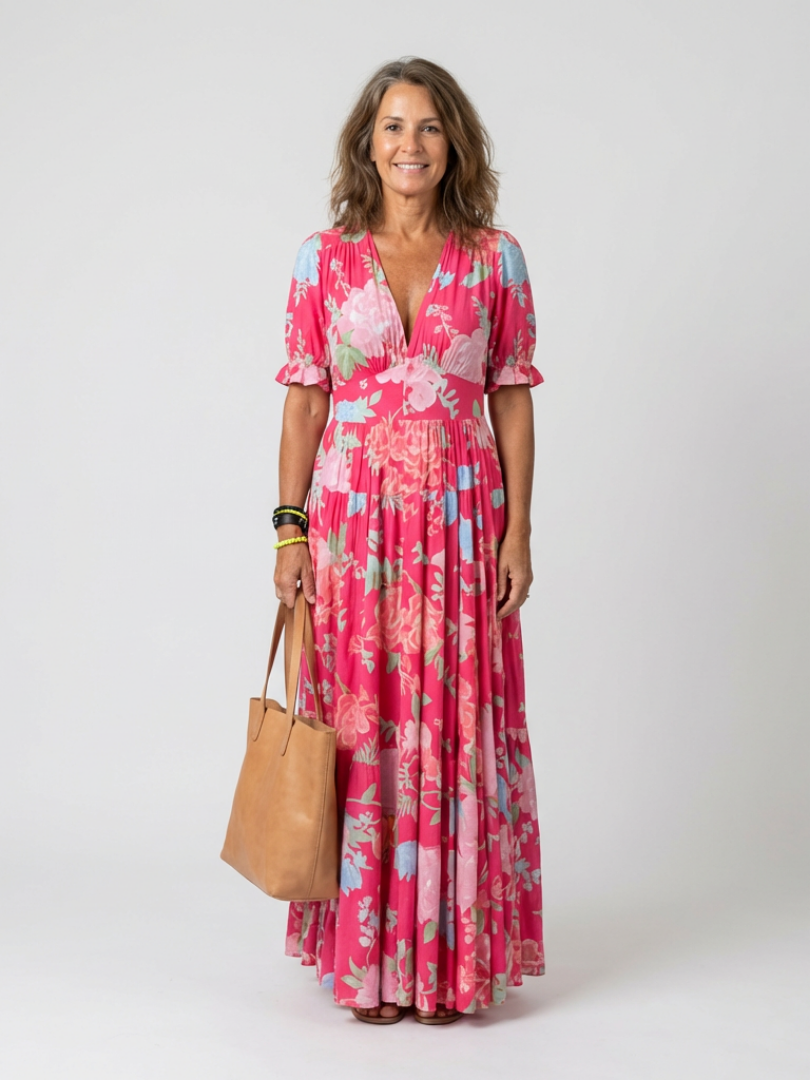 Sabrina | Robe midi à fleurs sans manches avec décolleté en V