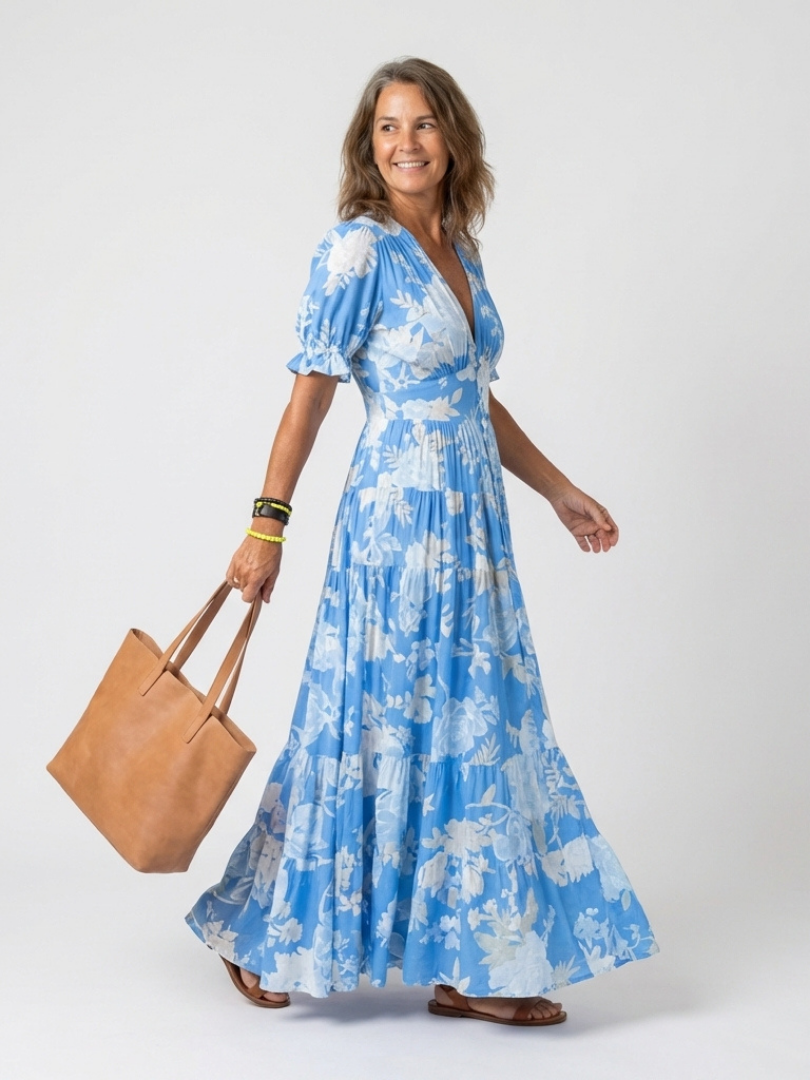 Sabrina | Robe midi à fleurs sans manches avec décolleté en V