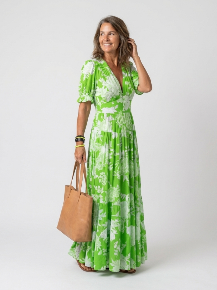 Sabrina | Robe midi à fleurs sans manches avec décolleté en V
