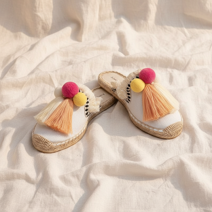 Mules Ibiza À Pompons Tressés