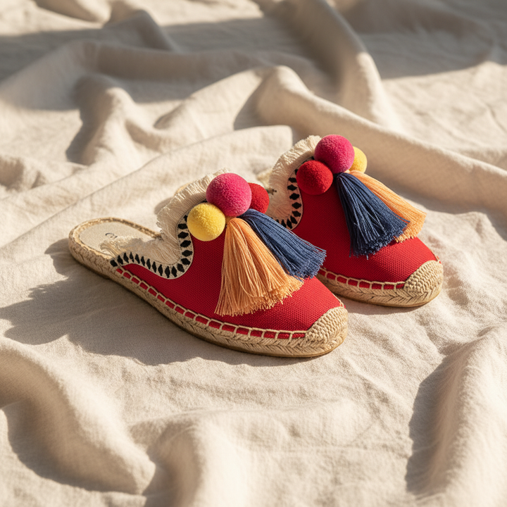 Mules Ibiza À Pompons Tressés