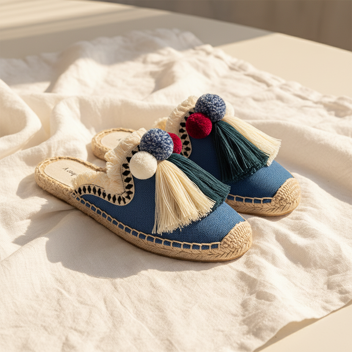 Mules Ibiza À Pompons Tressés