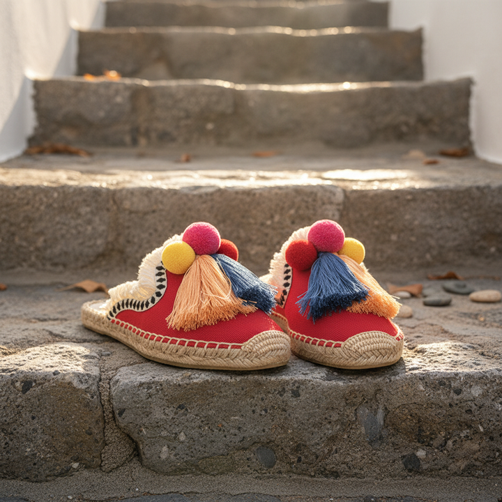 Mules Ibiza À Pompons Tressés
