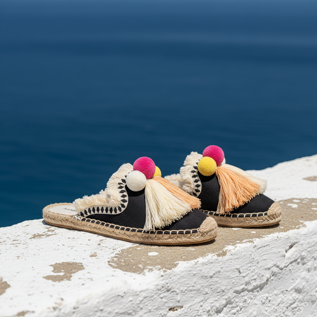 Mules Ibiza À Pompons Tressés