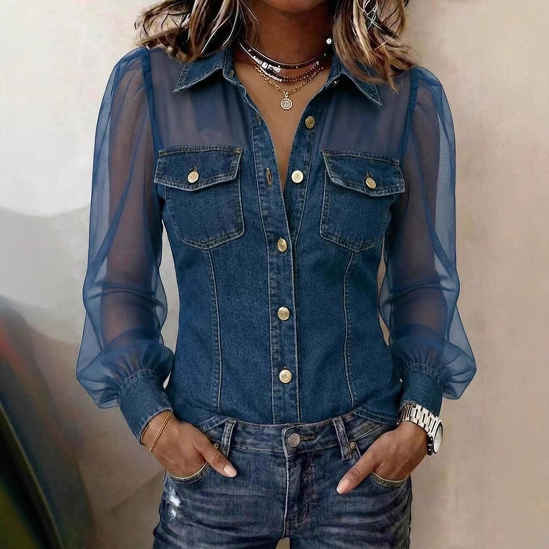 Marian | Blouse Élégante à Effet Denim
