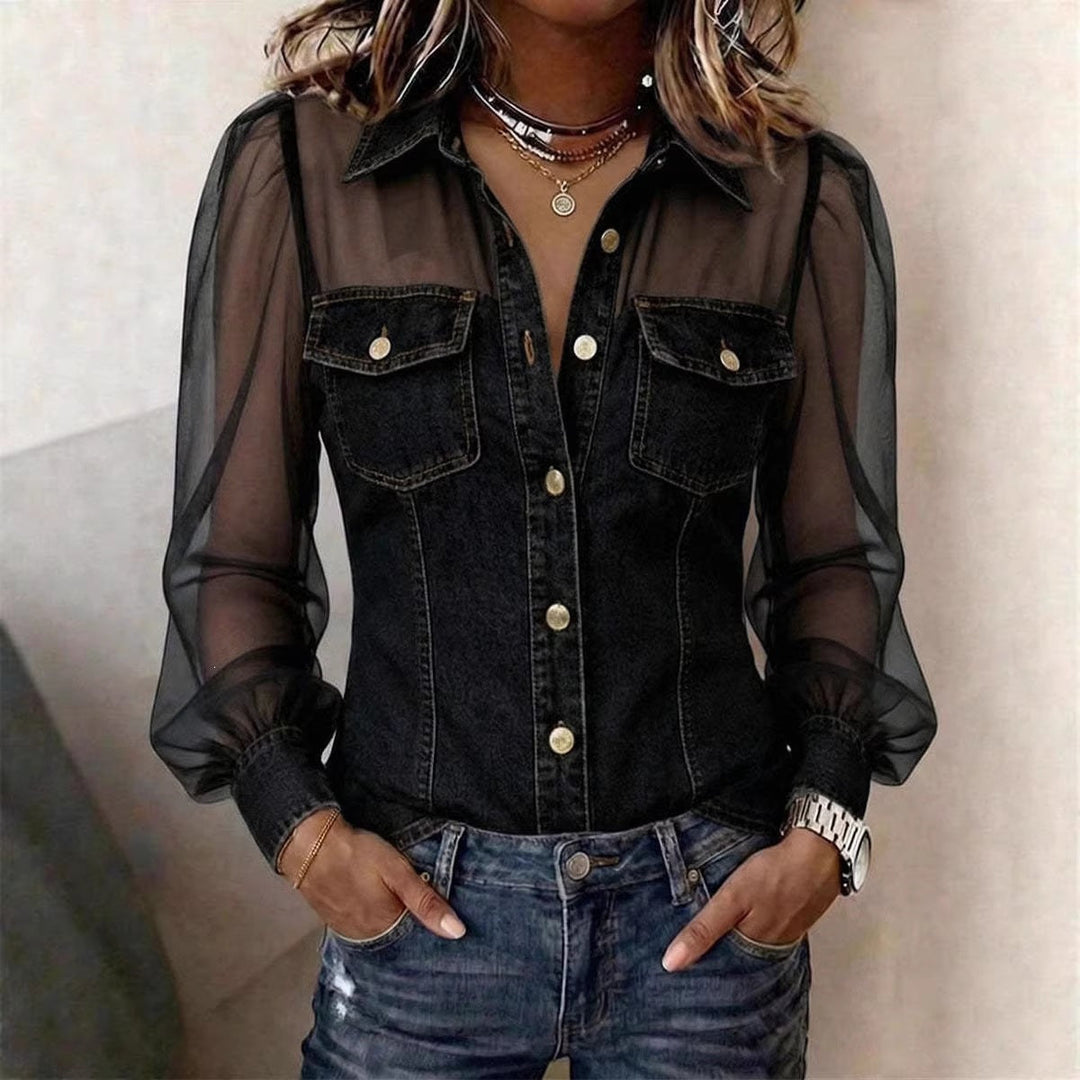 Marian | Blouse Élégante à Effet Denim