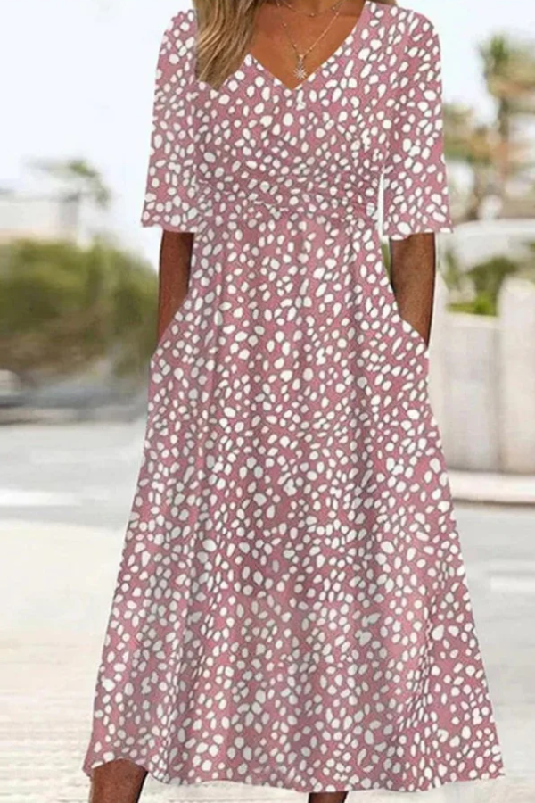 Amalia | ROBE MIDI À POIS ÉLÉGANTE ET FLATTEUSE POUR LE VENTRE