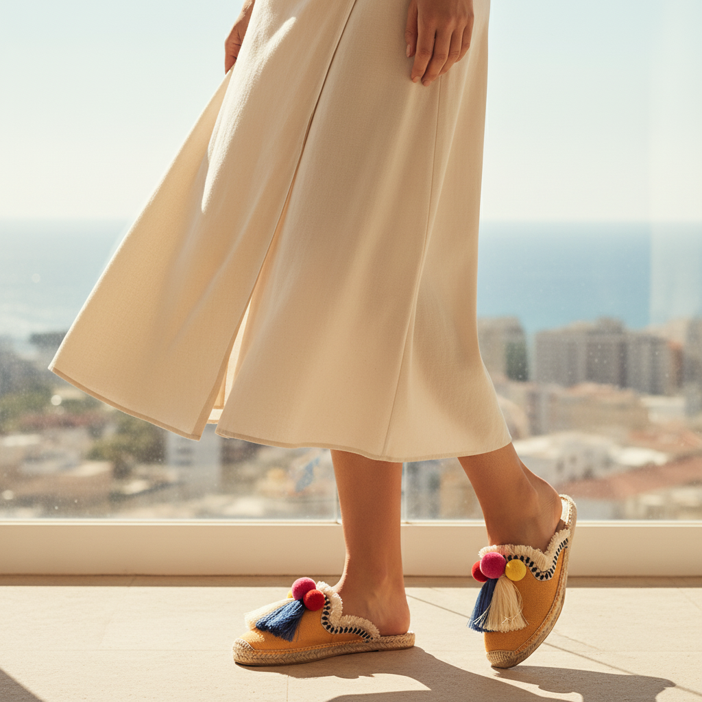 Mules Ibiza À Pompons Tressés