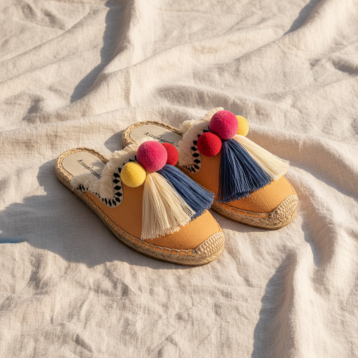 Mules Ibiza À Pompons Tressés