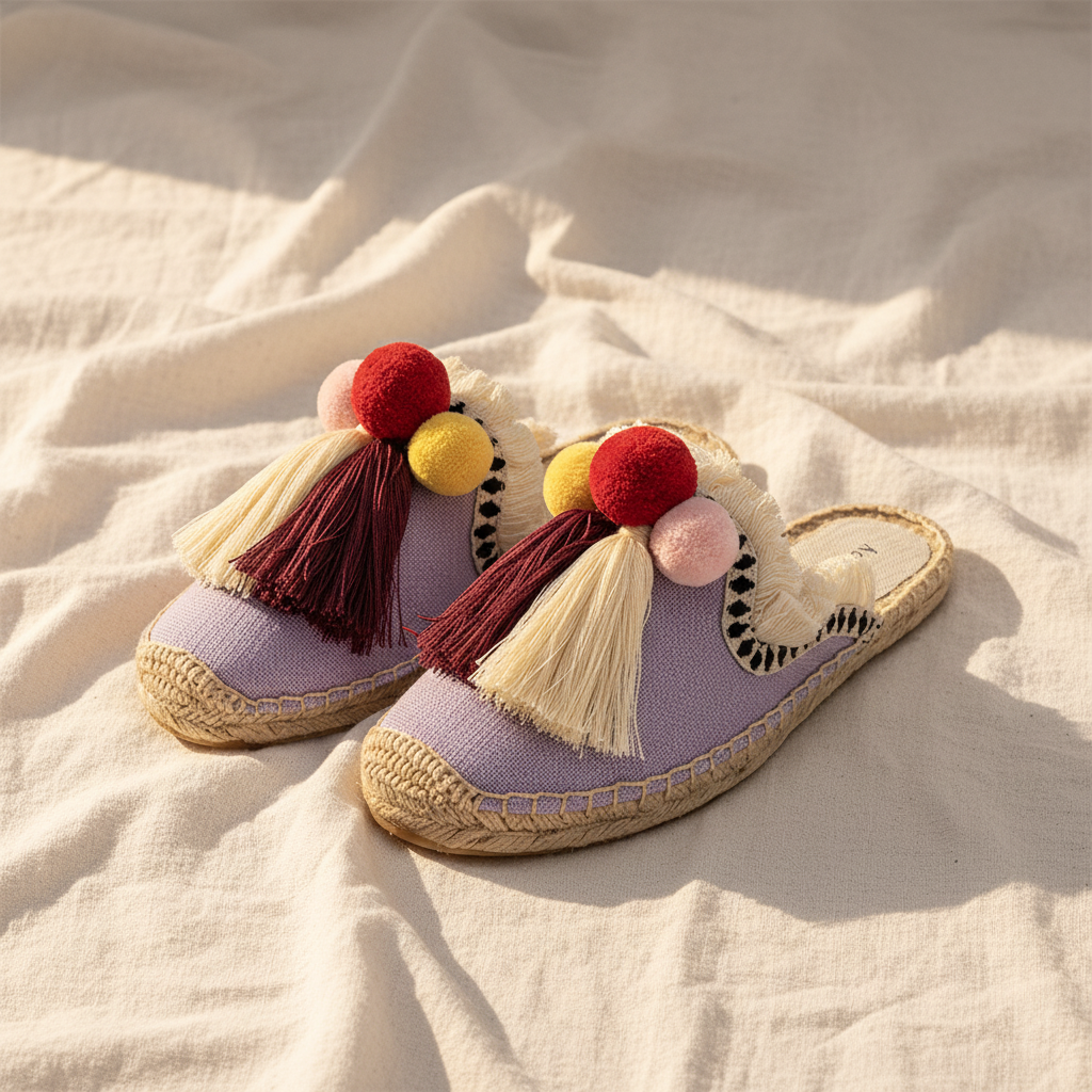 Mules Ibiza À Pompons Tressés