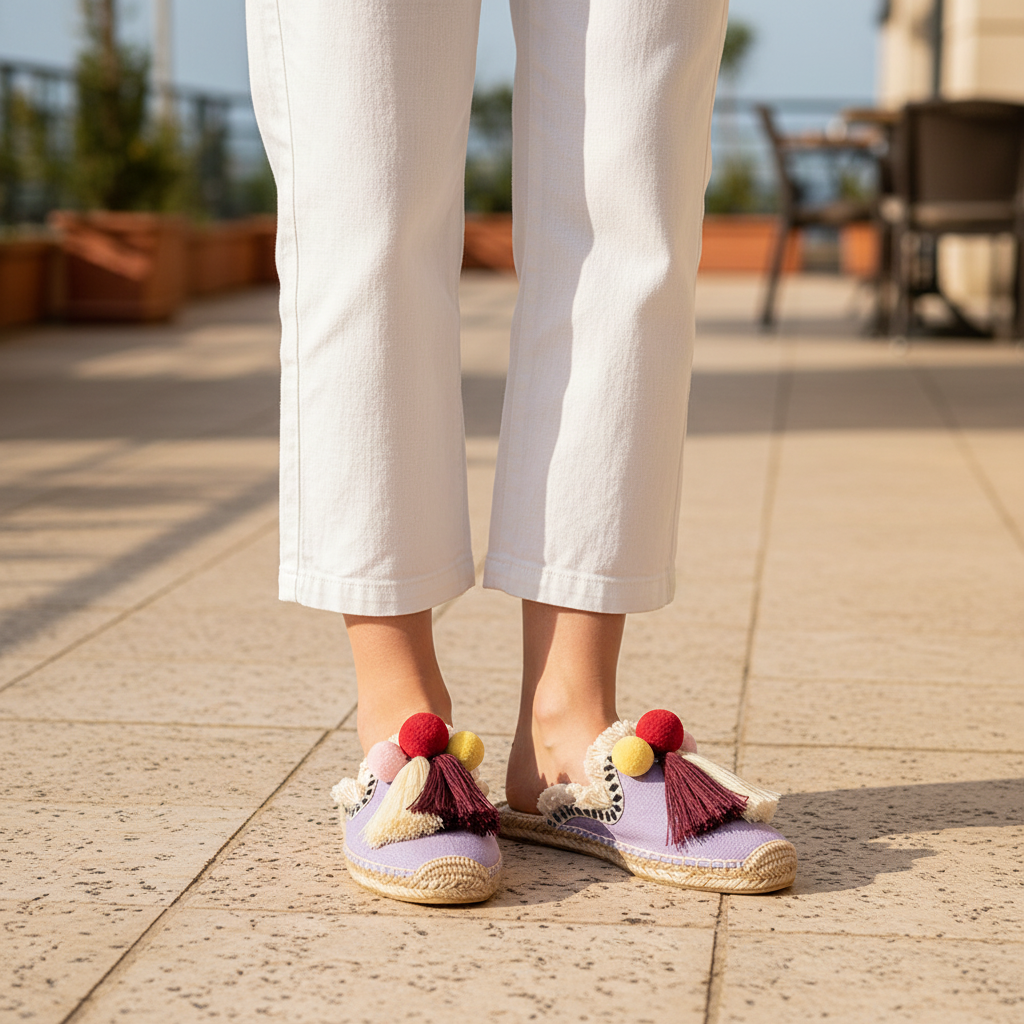 Mules Ibiza À Pompons Tressés