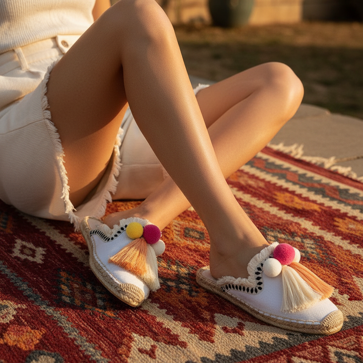 Mules Ibiza À Pompons Tressés