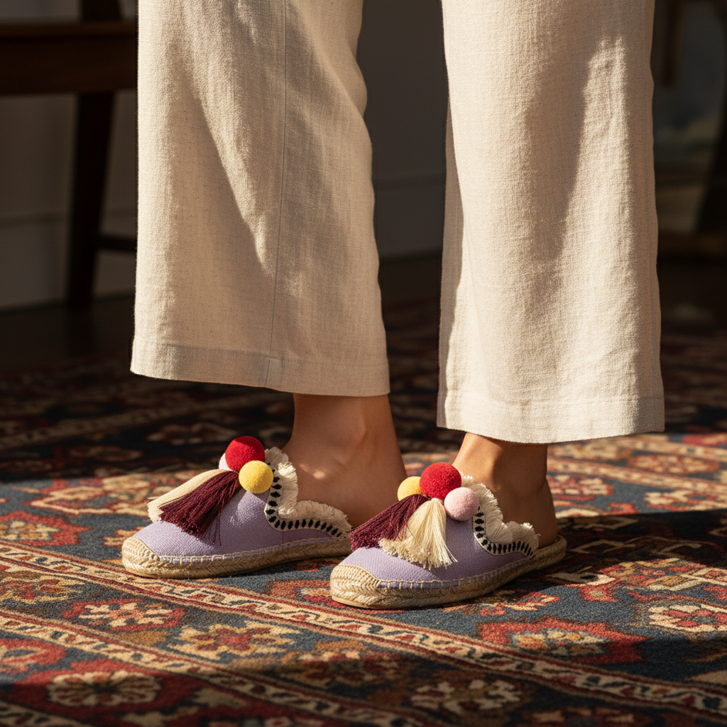 Mules Ibiza À Pompons Tressés