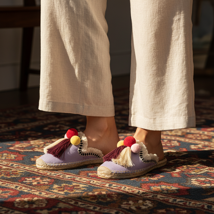 Mules Ibiza À Pompons Tressés