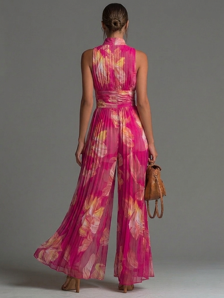 Amelie | Combinaison plissée en mousseline à imprimé floral fuchsia