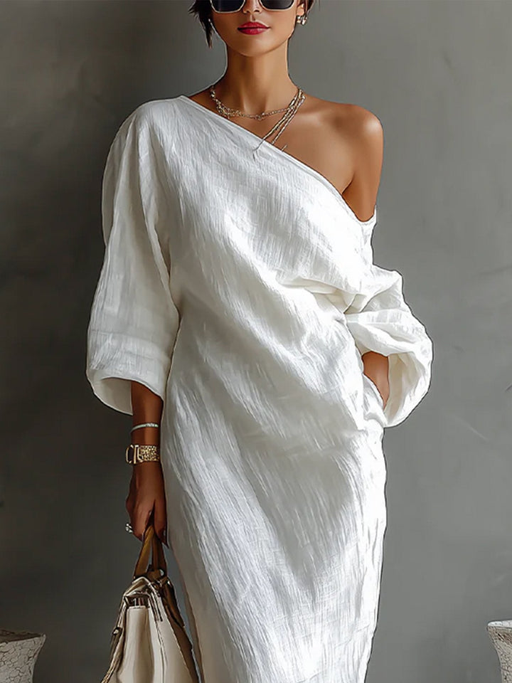 Camille | Robe Maxi Asymétrique en Coton Lin Élégante