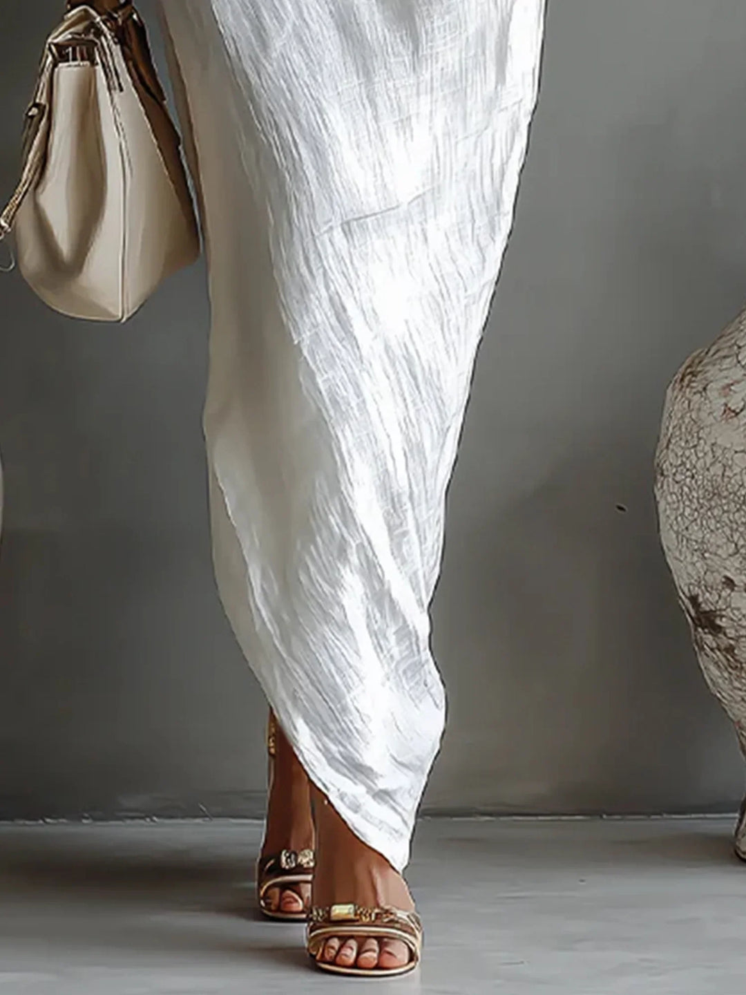 Camille | Robe Maxi Asymétrique en Coton Lin Élégante