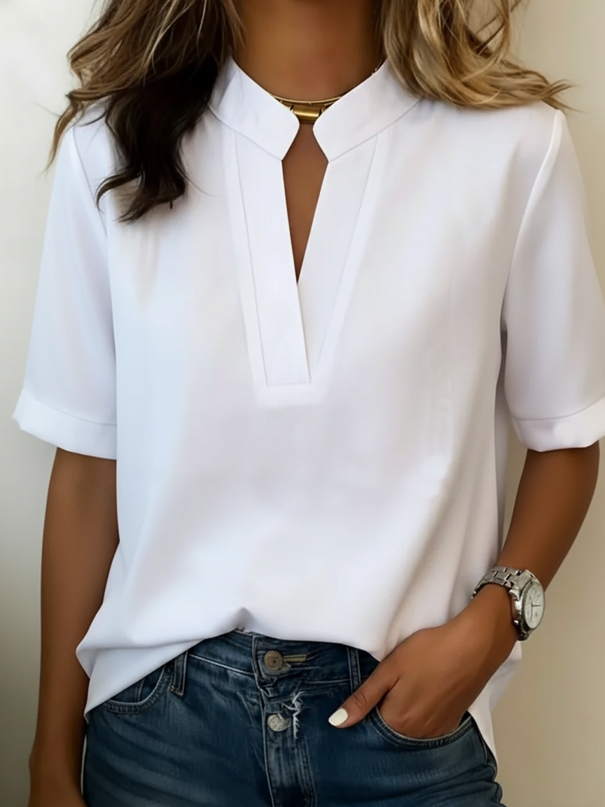 Marilyn| Blouse Chic à Col en V et Détail Doré