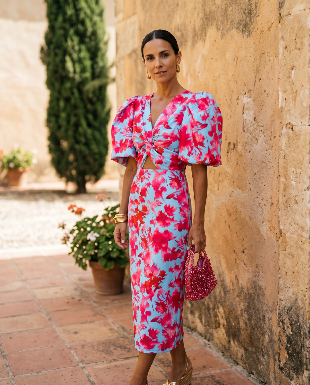 Juliette | Robe midi imprimée avec manches ballon