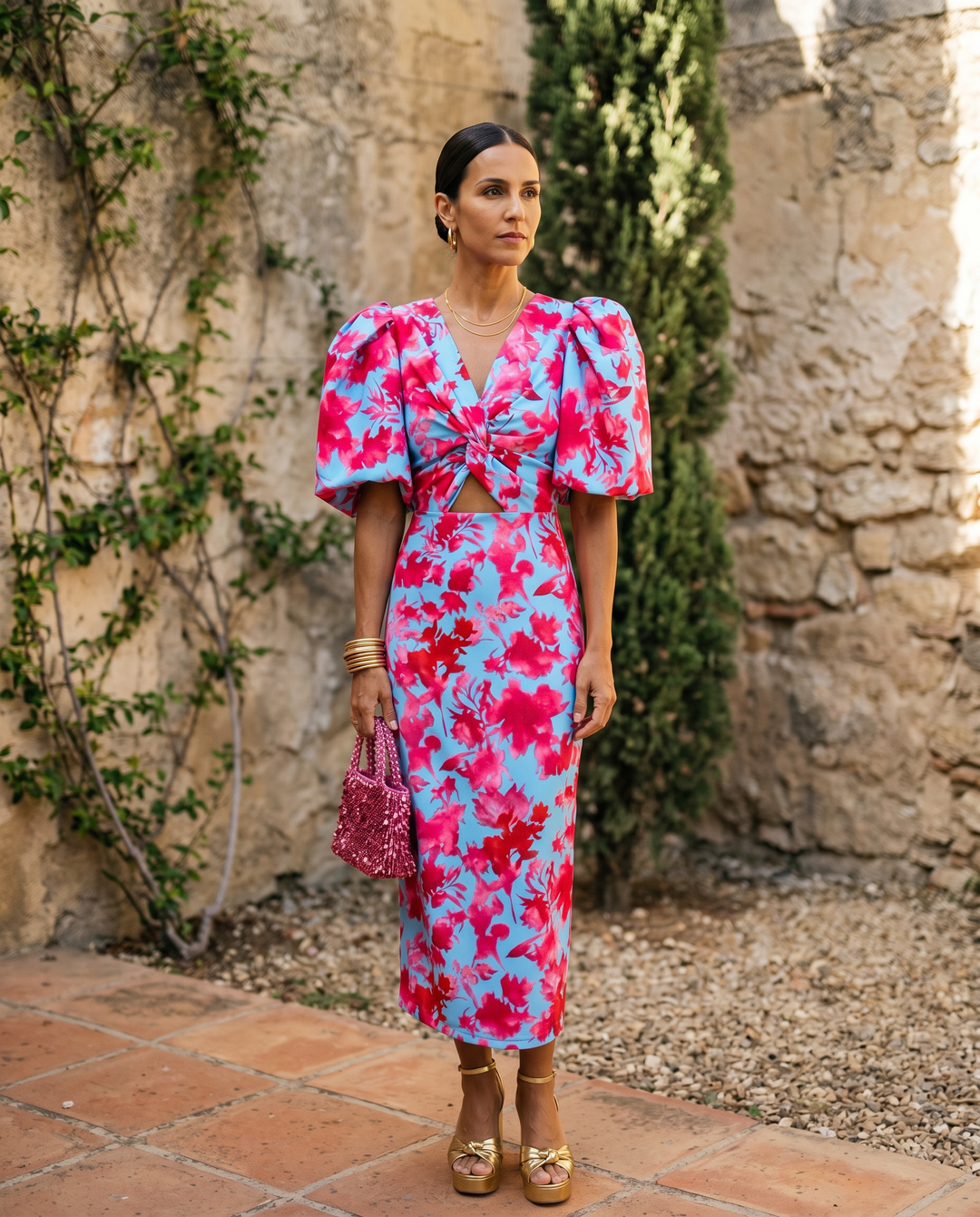 Juliette | Robe midi imprimée avec manches ballon