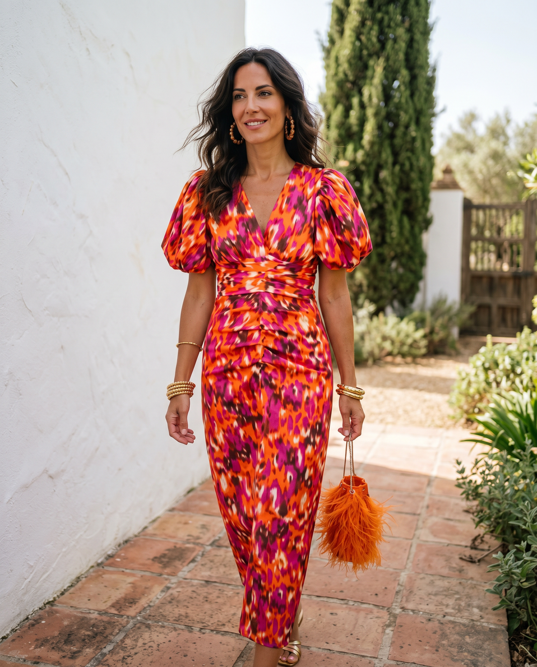 Juliette | Robe midi imprimée avec manches ballon