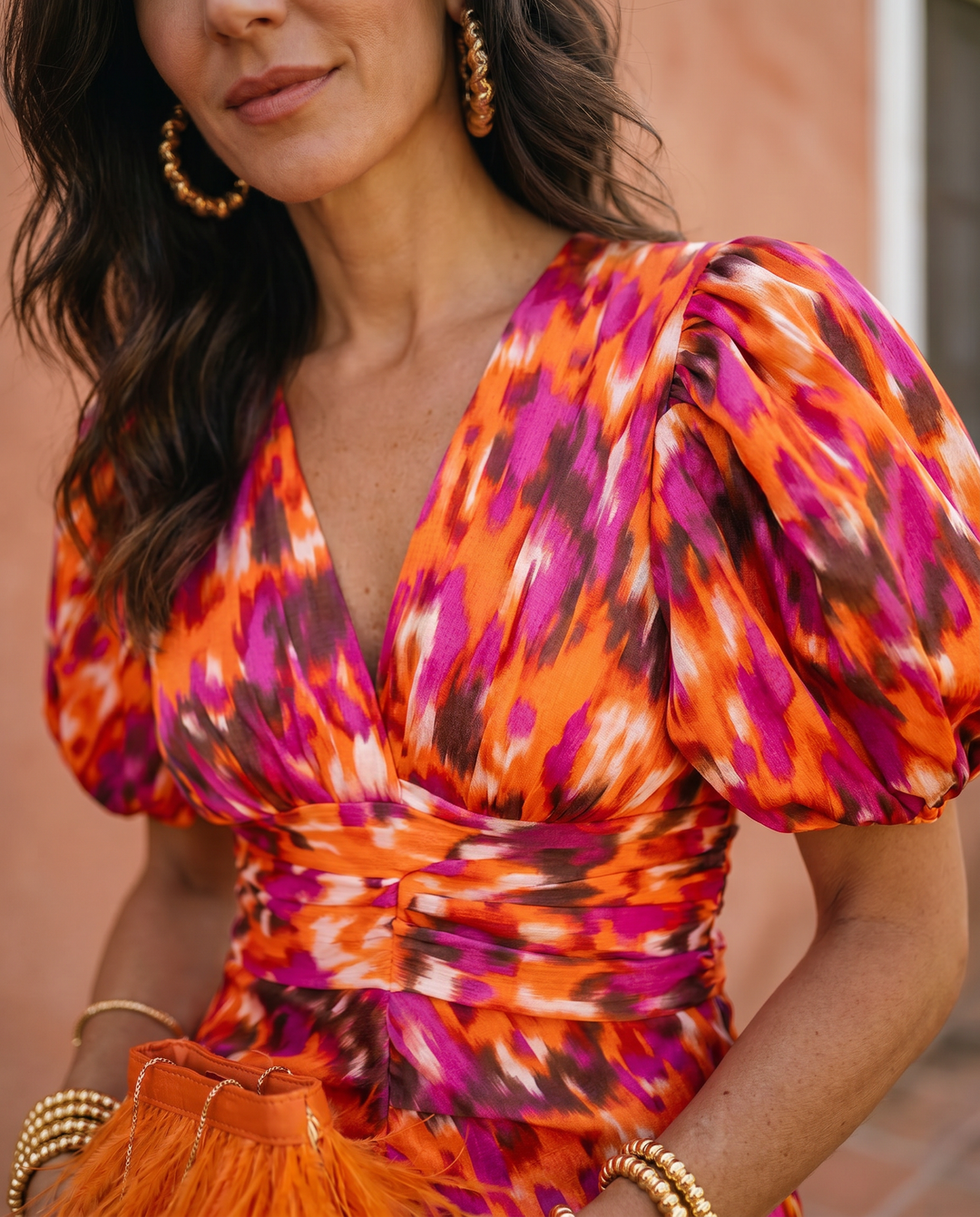 Juliette | Robe midi imprimée avec manches ballon