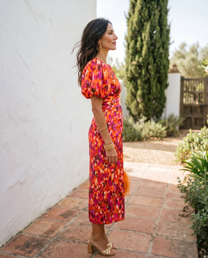 Juliette | Robe midi imprimée avec manches ballon