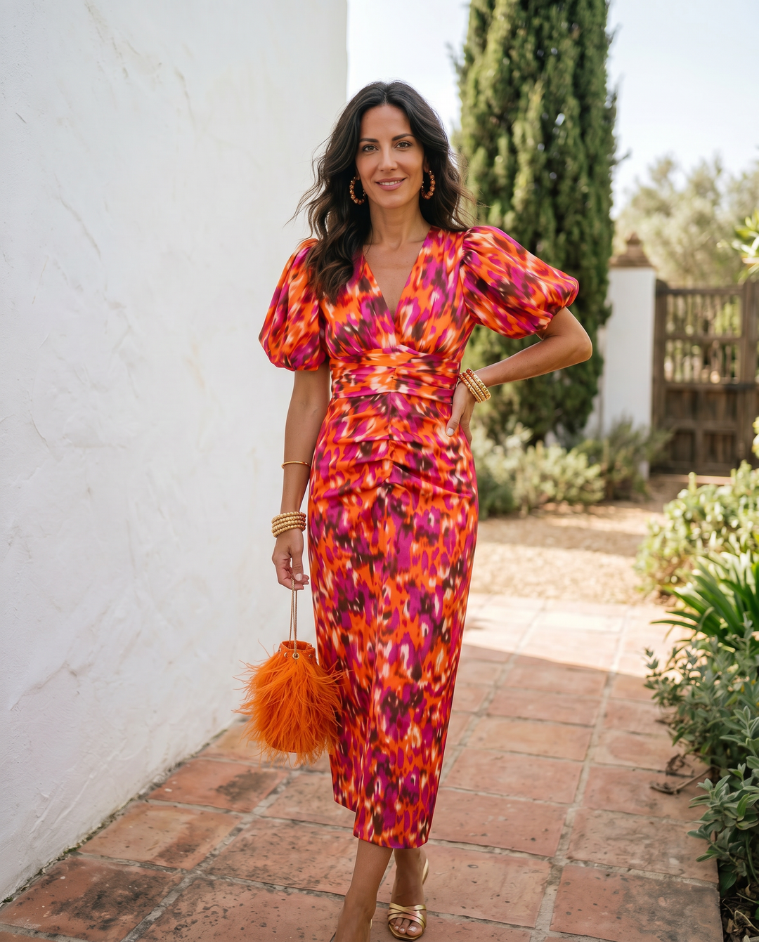 Juliette | Robe midi imprimée avec manches ballon