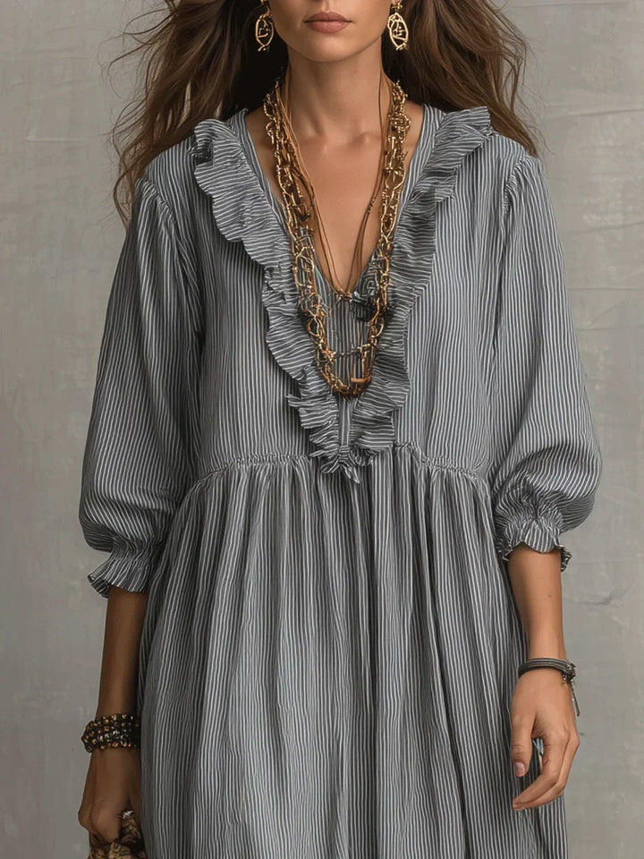 Clara | Robe Maxi Rayée À Volants Style Bohème