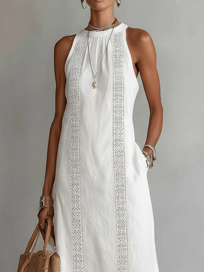 Jimena | Robe Midi en Lin à Col Mao